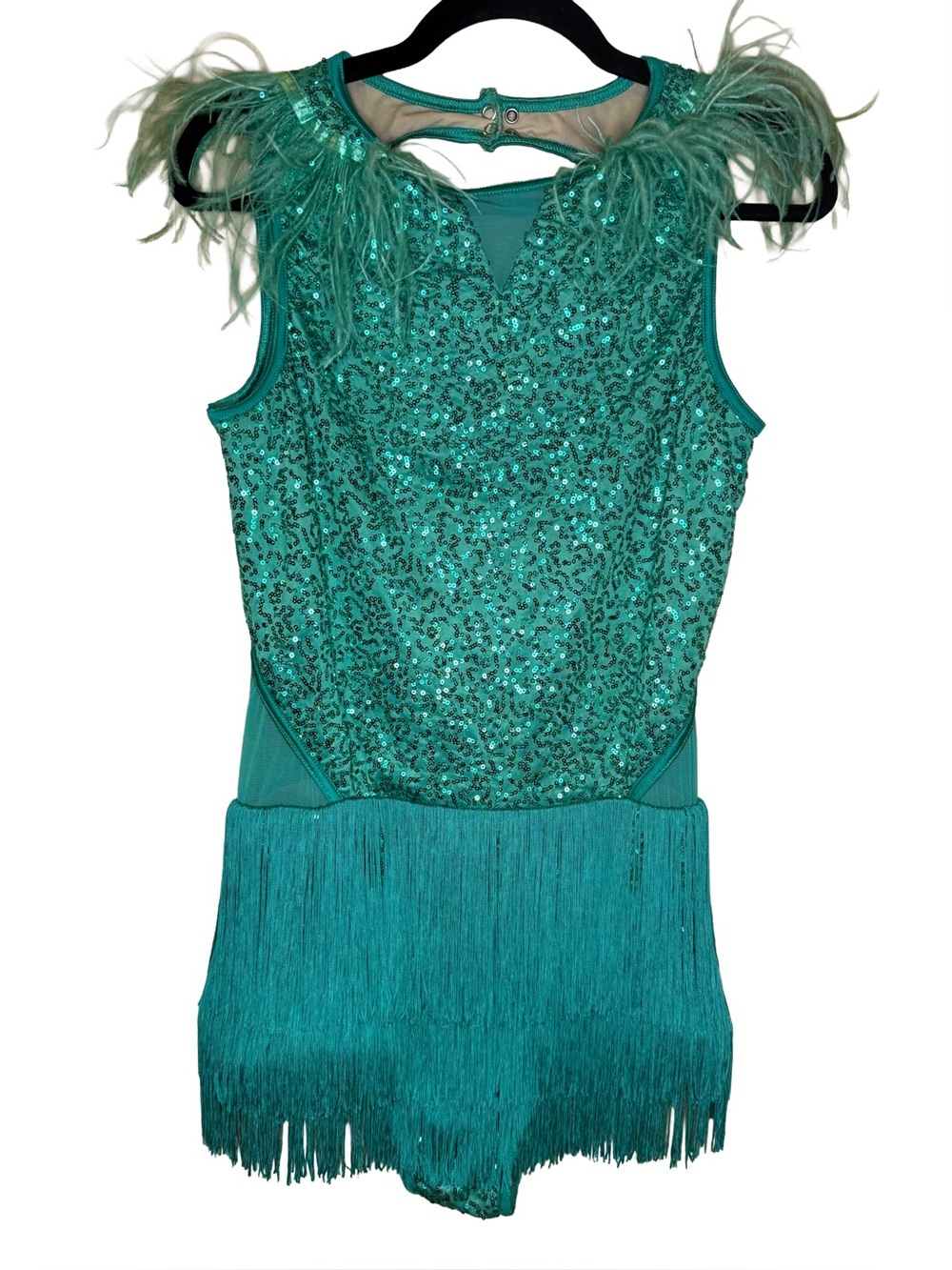 Weissman Adult XL Teal Sequin Fringe Dance Leotard Costume Style 13147